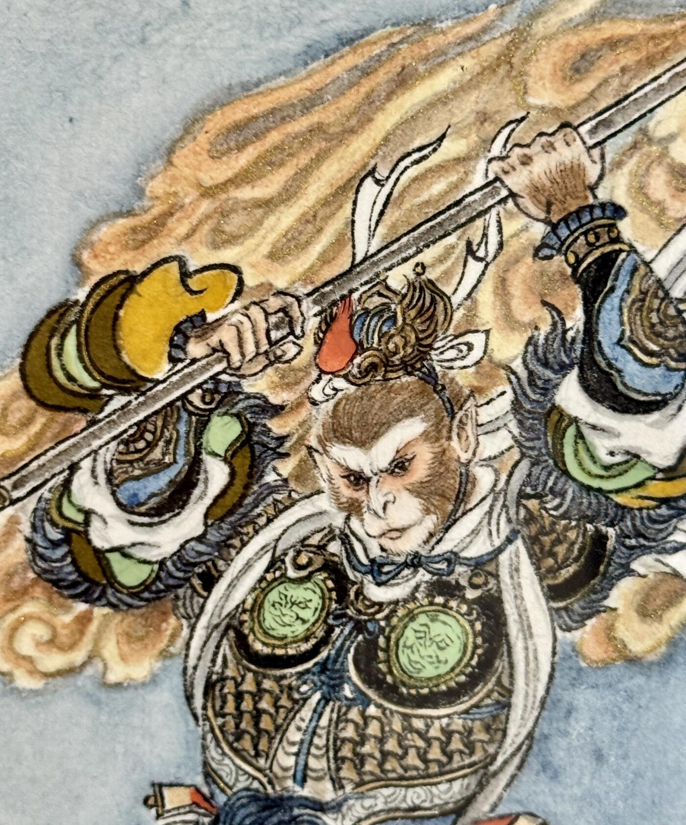 白泽拍卖卡牌手绘专场第10期（精品大拍） 2024 卢艺丰手绘画 齐天大圣 尺寸：画芯14.5cm*23.5cm，画框23cm*32cm 已装裱