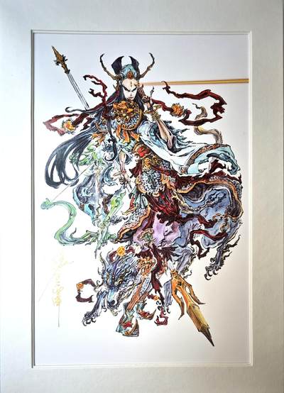 白泽拍卖卡牌手绘专场第10期（精品大拍） - 2024 启读文化 手绘复制画 杨戬 003/500 沈鑫亲签 尺寸21cm*30cm