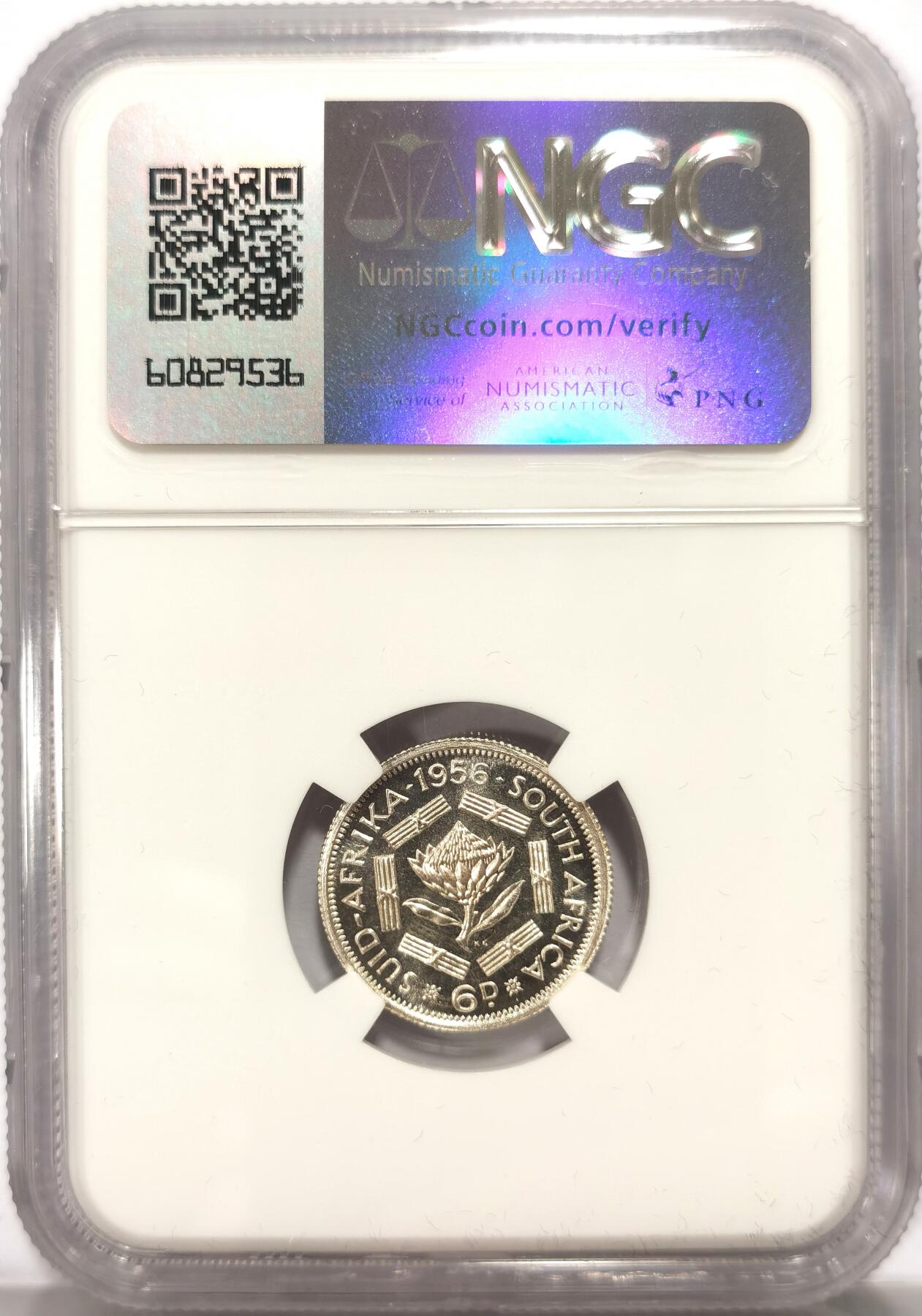 博洋堂世界钱币拍卖第104期（全场包邮） NGC PF67 英属南非1956年伊丽莎白二世6便士令银币 帝王花 极高分