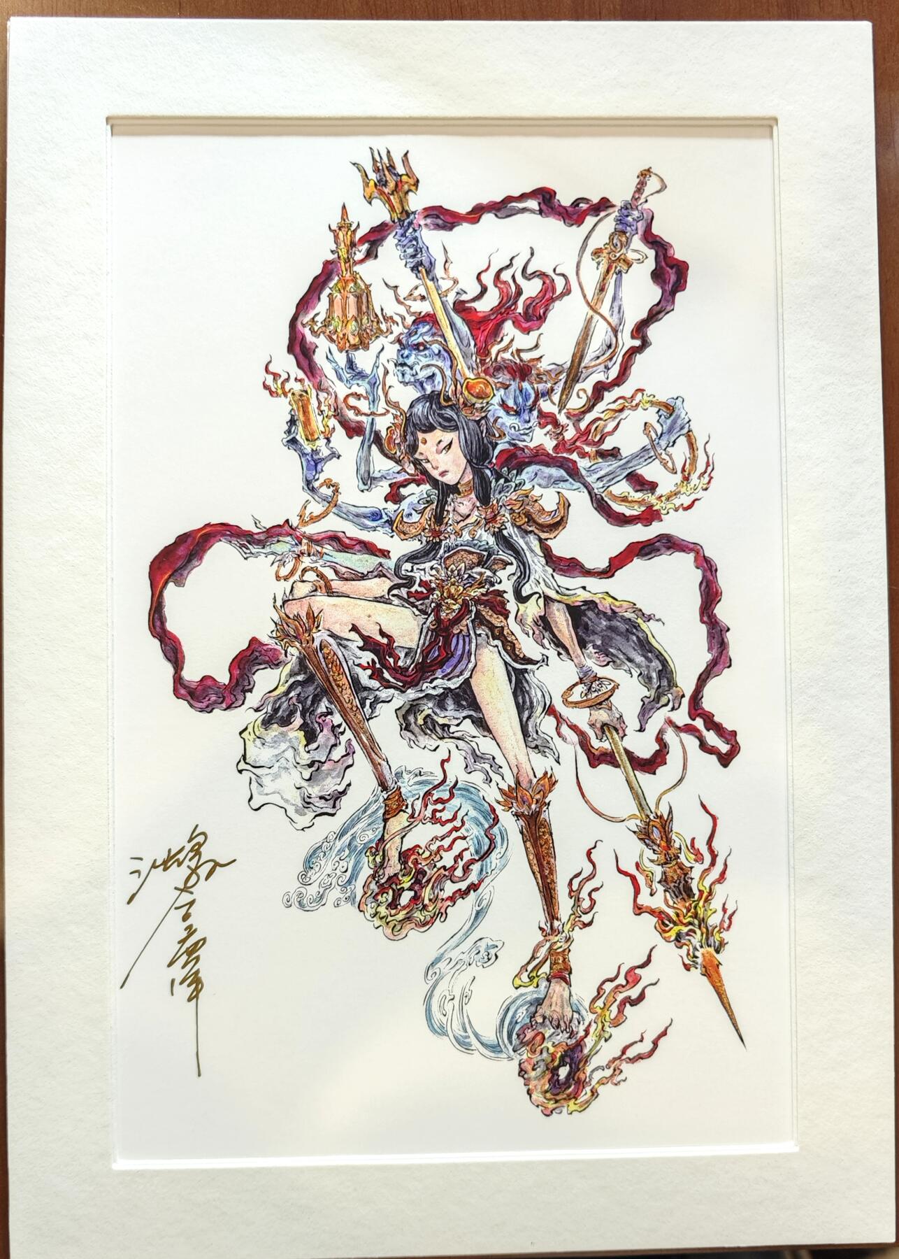 白泽拍卖卡牌手绘专场第10期（精品大拍） 2024 启读文化 手绘复制画 哪吒 025/500 沈鑫亲签 尺寸21cm*30cm（2）