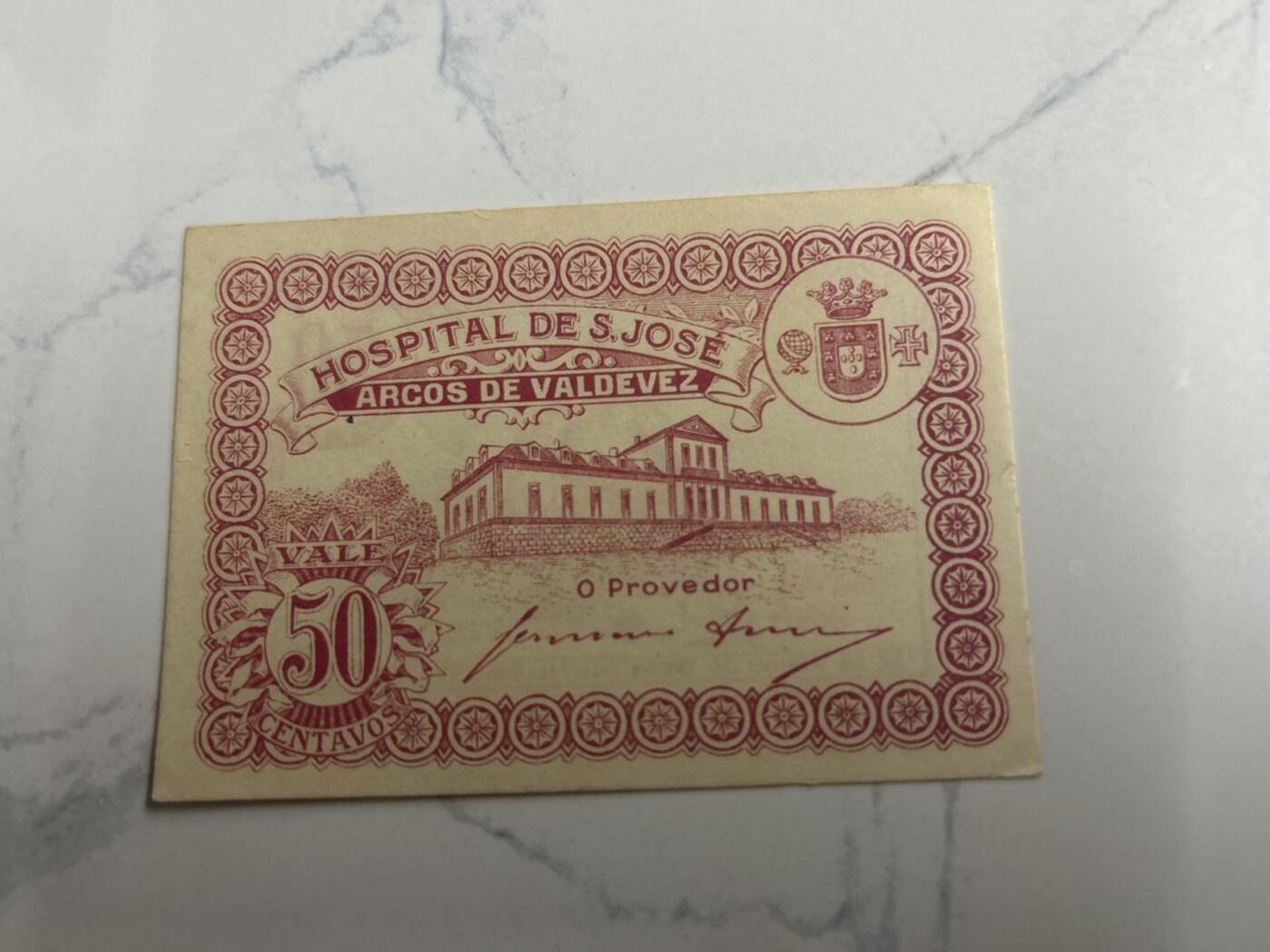 收藏联盟Quantum Auction 第401期拍卖 @征集拍品 长期供货可享分佣福利  1917-20年 葡萄牙50分 圣乔治医院 UNC-