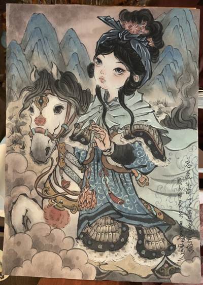白泽拍卖卡牌手绘专场第12期（过年七天乐专场） - 2024 马马手绘画 一丈青扈三娘 尺寸：21cm*29cm