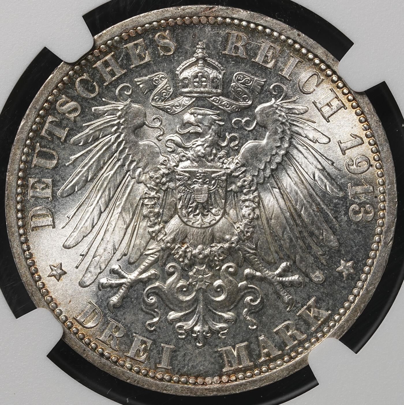 修遠堂世界钱币第五十一期 全场包邮 NGC MS63 1913年普鲁士威廉二世登基25周年纪念3马克银币
