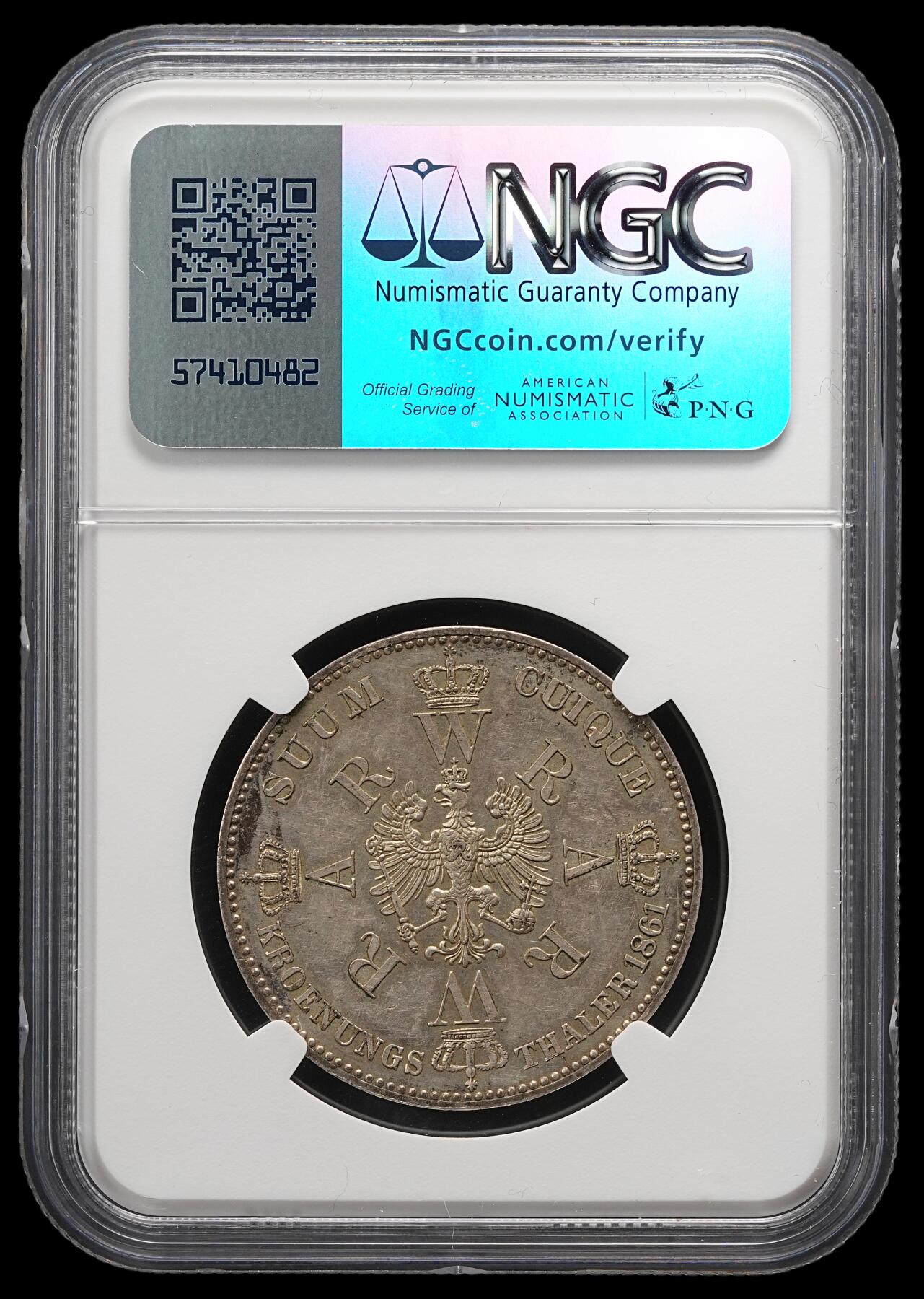 修遠堂世界钱币第五十一期 全场包邮 NGC MS61 1861年普鲁士威廉一世登基纪念1泰勒银币