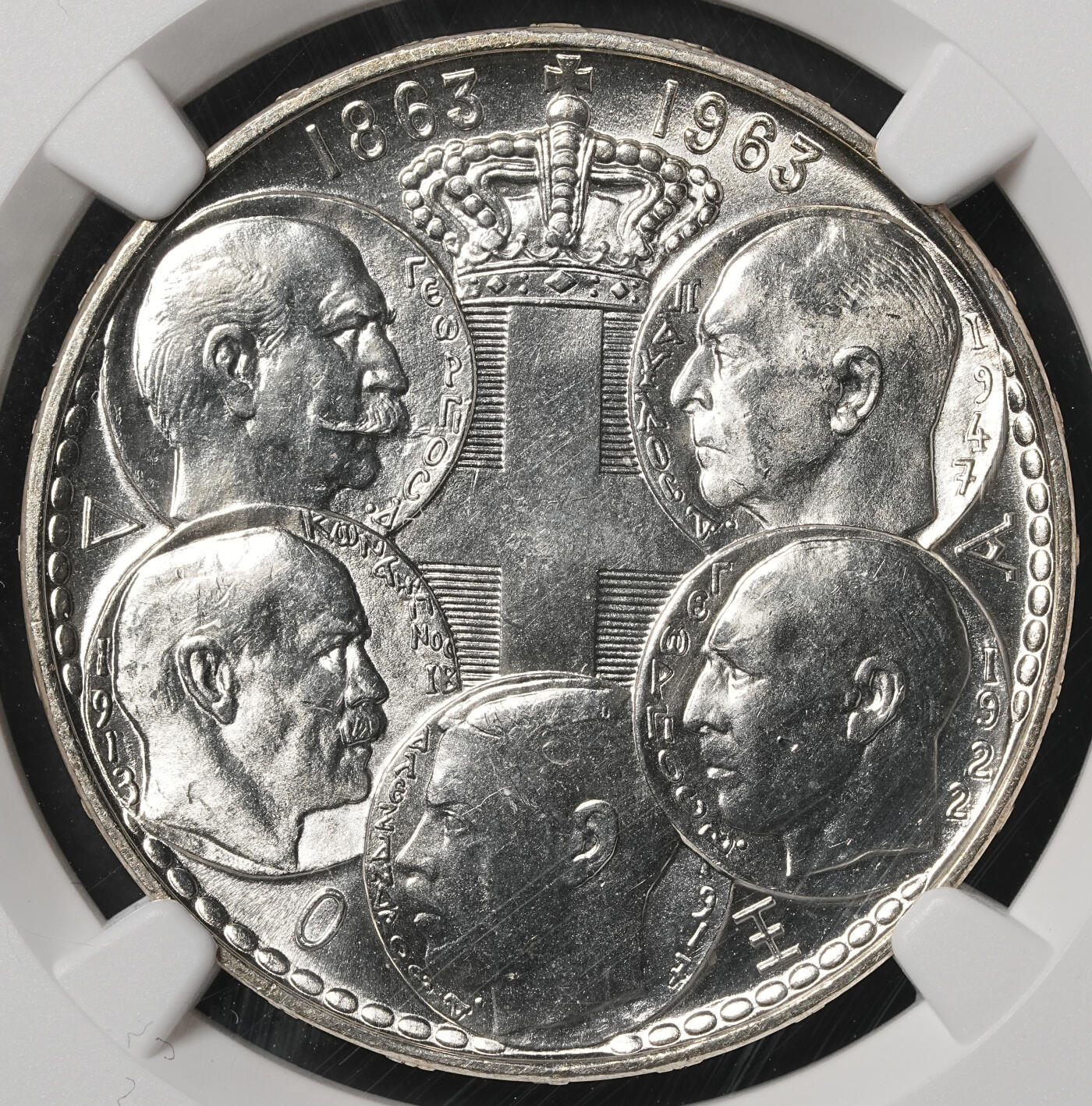 修遠堂世界钱币第五十一期 全场包邮 NGC MS64 1963年希腊王国百年纪念30德拉克马银币