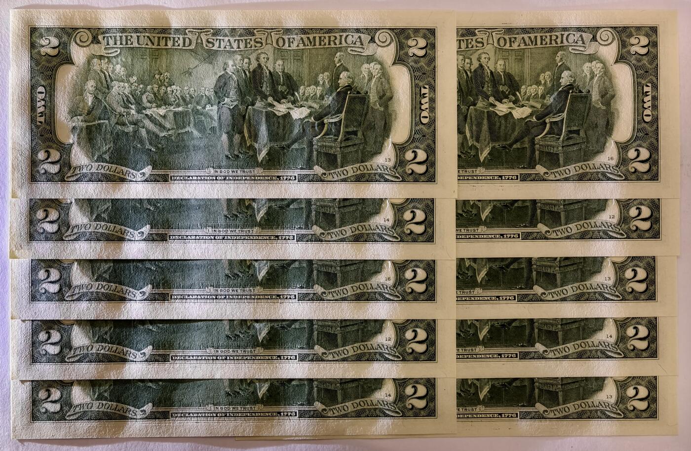 紫瑗钱币——第475期——纸币场 【标十91-00】美国 托马斯.杰斐逊 2美元 UNC 10张一组 刀拆货