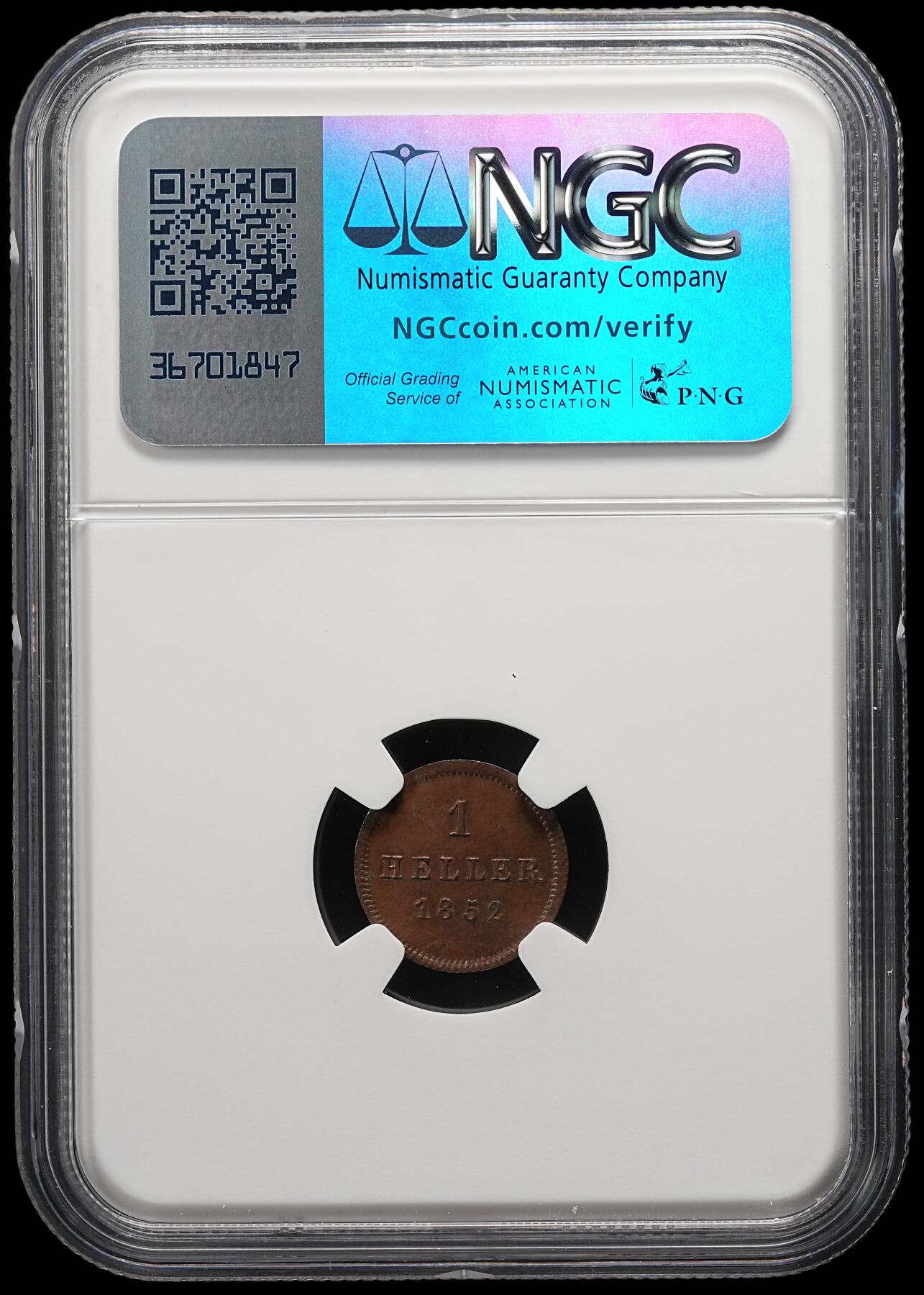 修遠堂世界钱币第五十一期 全场包邮 NGC MS63BN 1852年巴伐利亚1 HELLER铜币