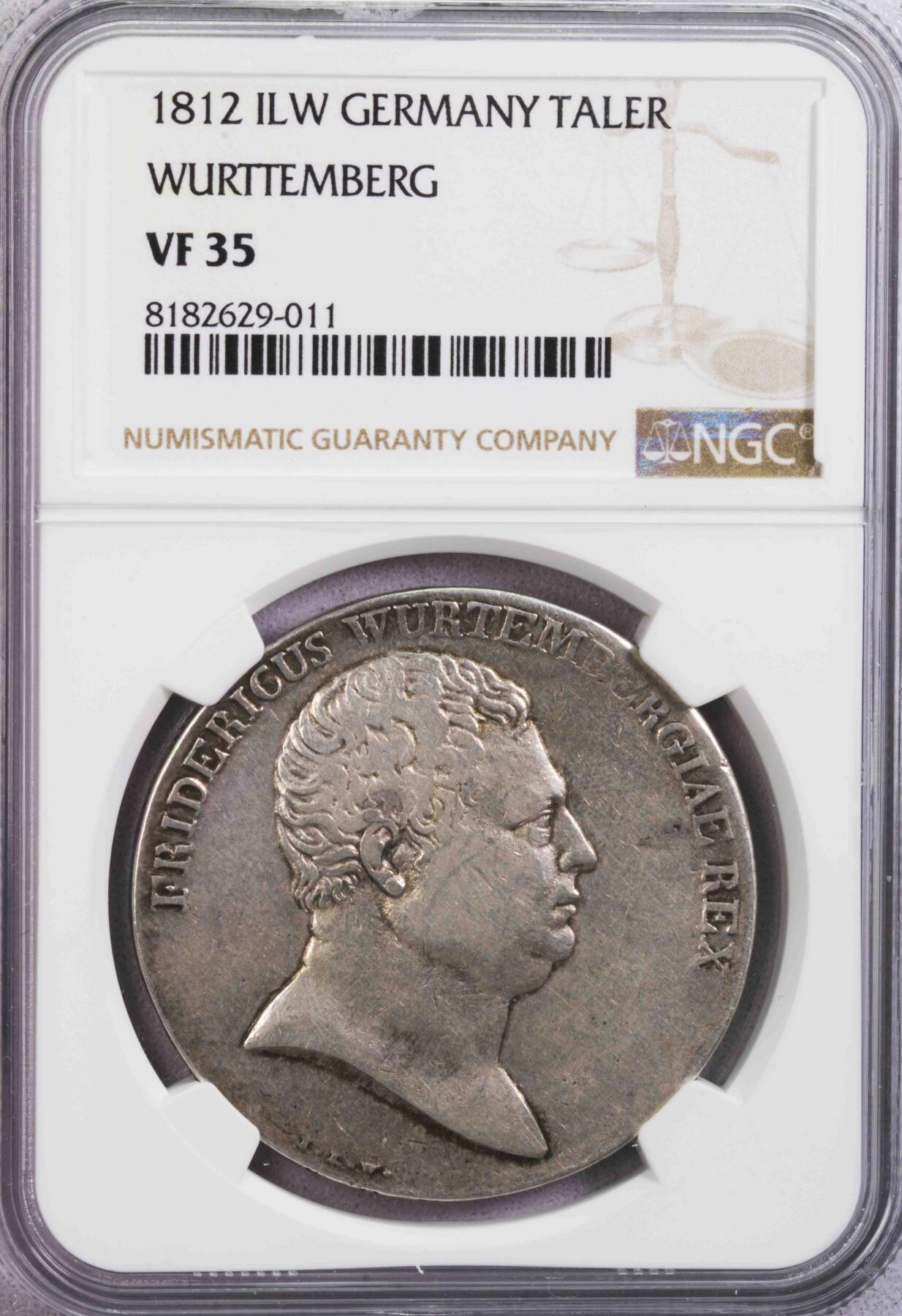 NGC-VF35 1812符腾堡腓特列一世狮鹿泰勒大银币 罕有品种