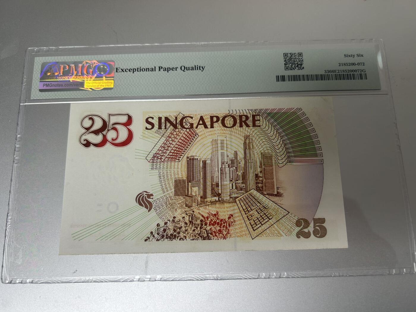 收藏联盟Quantum Auction 第402期拍卖 @征集拍品 长期供货可享分佣福利  1996年新加坡25元 号码无347尾8 建国独立25周年纪念钞 PMG66E