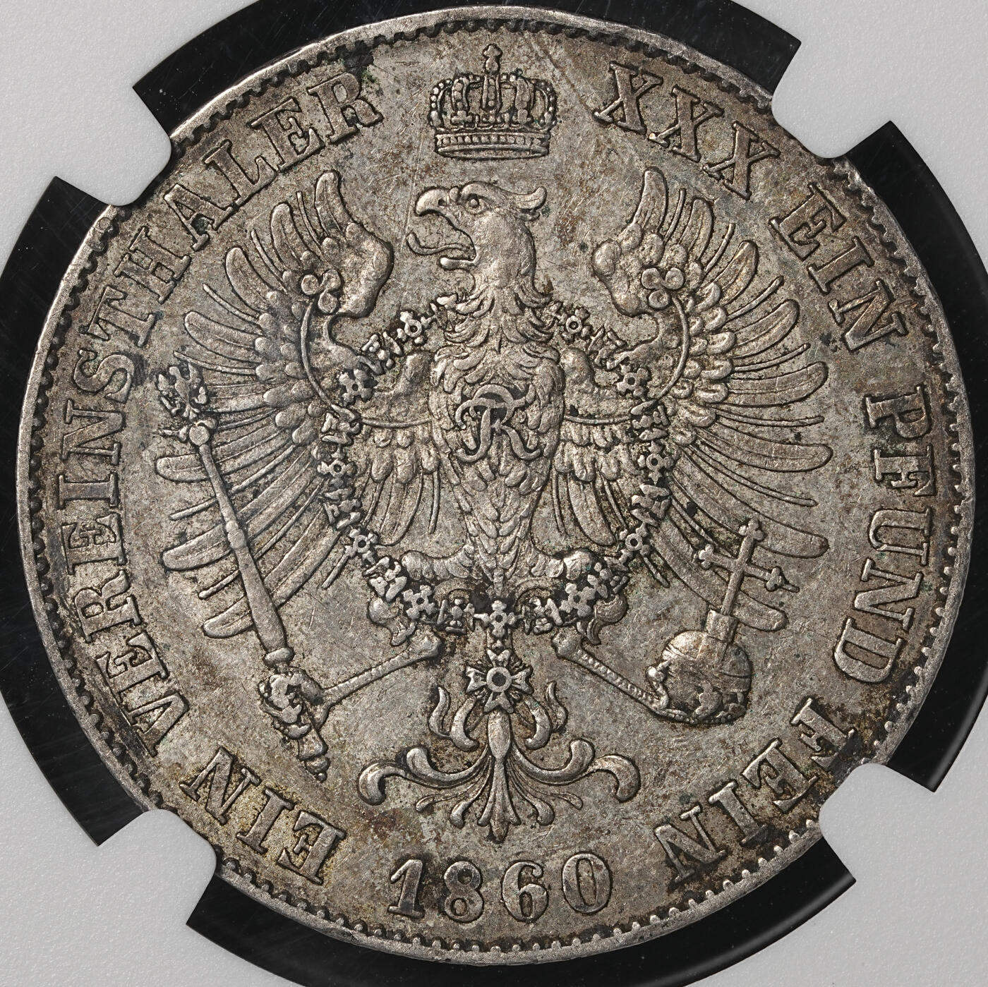 修遠堂世界钱币第五十一期 全场包邮 NGC XF45 1860年普鲁士1泰勒银币 原味重包浆