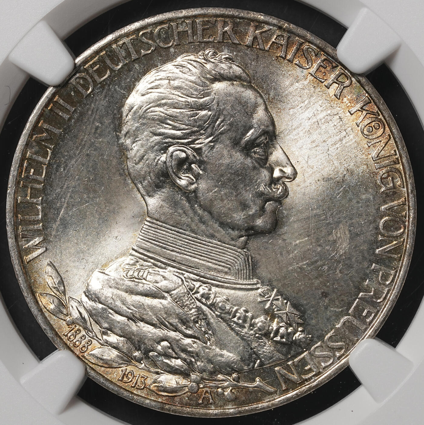 修遠堂世界钱币第五十一期 全场包邮 NGC MS63 1913年普鲁士威廉二世登基25周年纪念3马克银币