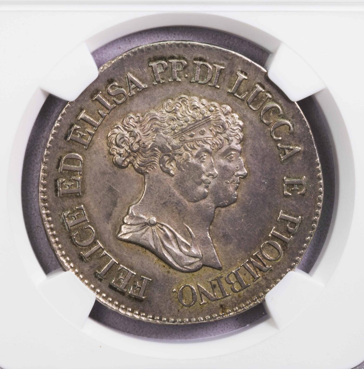 NGC-AU58 1805意大利卢卡5法郎大银币