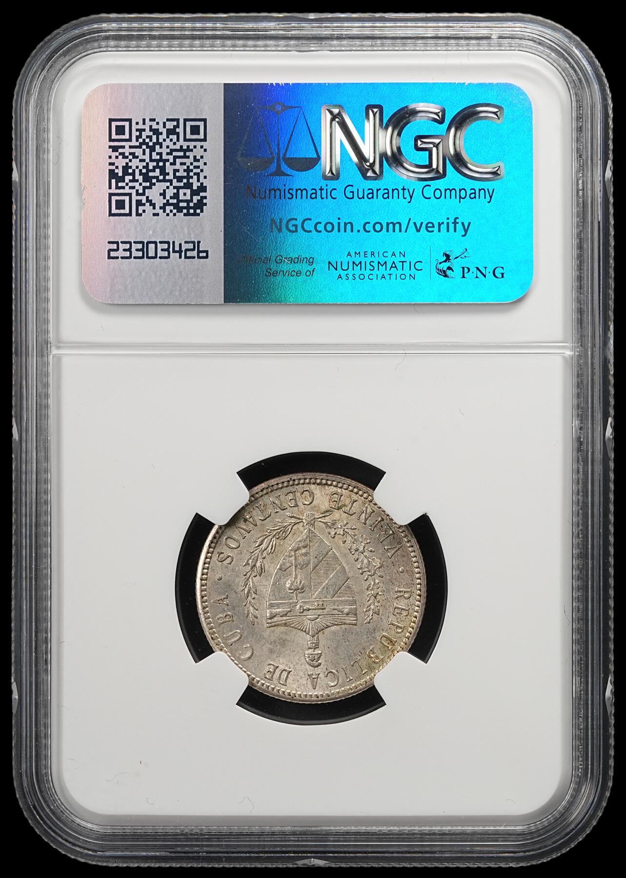 修遠堂世界钱币第五十一期 全场包邮 NGC MS62 1920年古巴20分银币