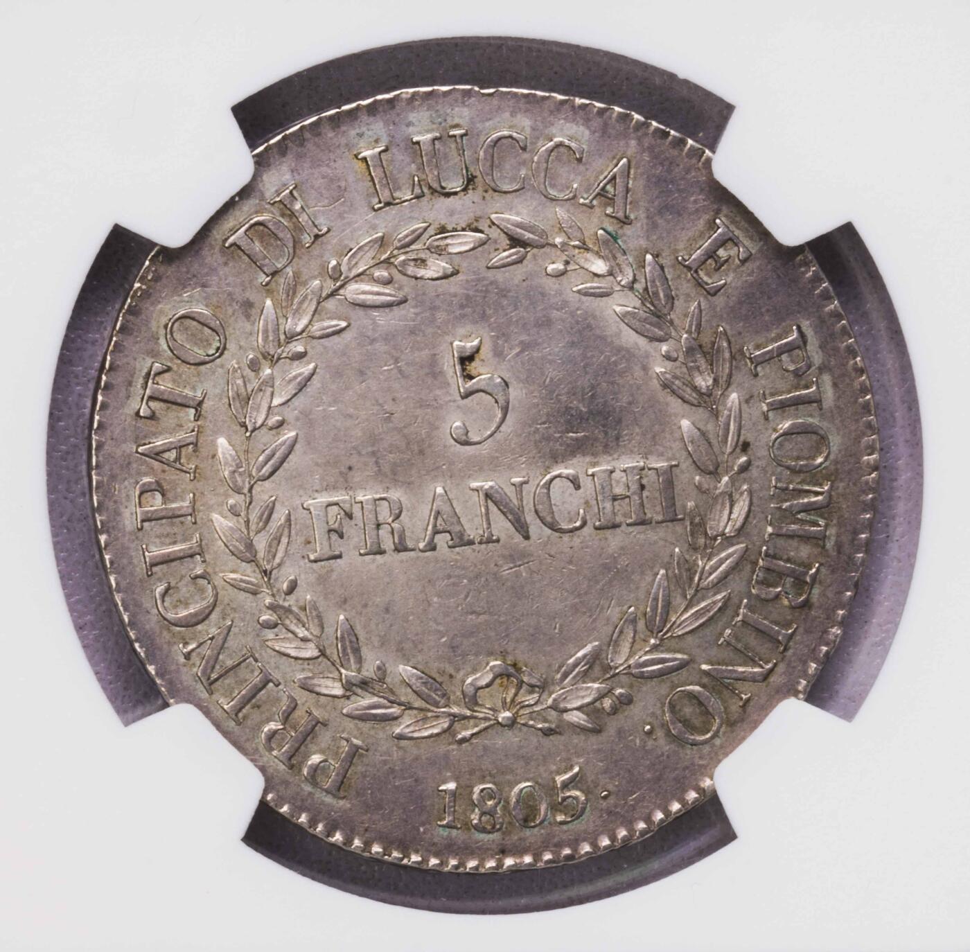 NGC-AU58 1805意大利卢卡5法郎大银币