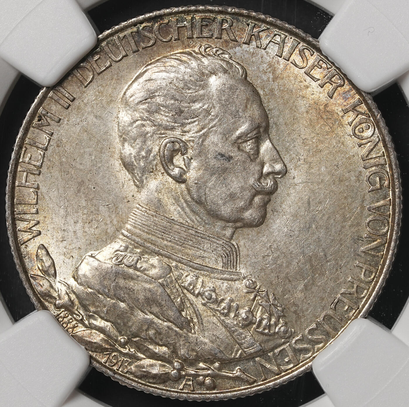 修遠堂世界钱币第五十一期 全场包邮 NGC MS63 1913年普鲁士威廉二世登基25周年纪念2马克银币