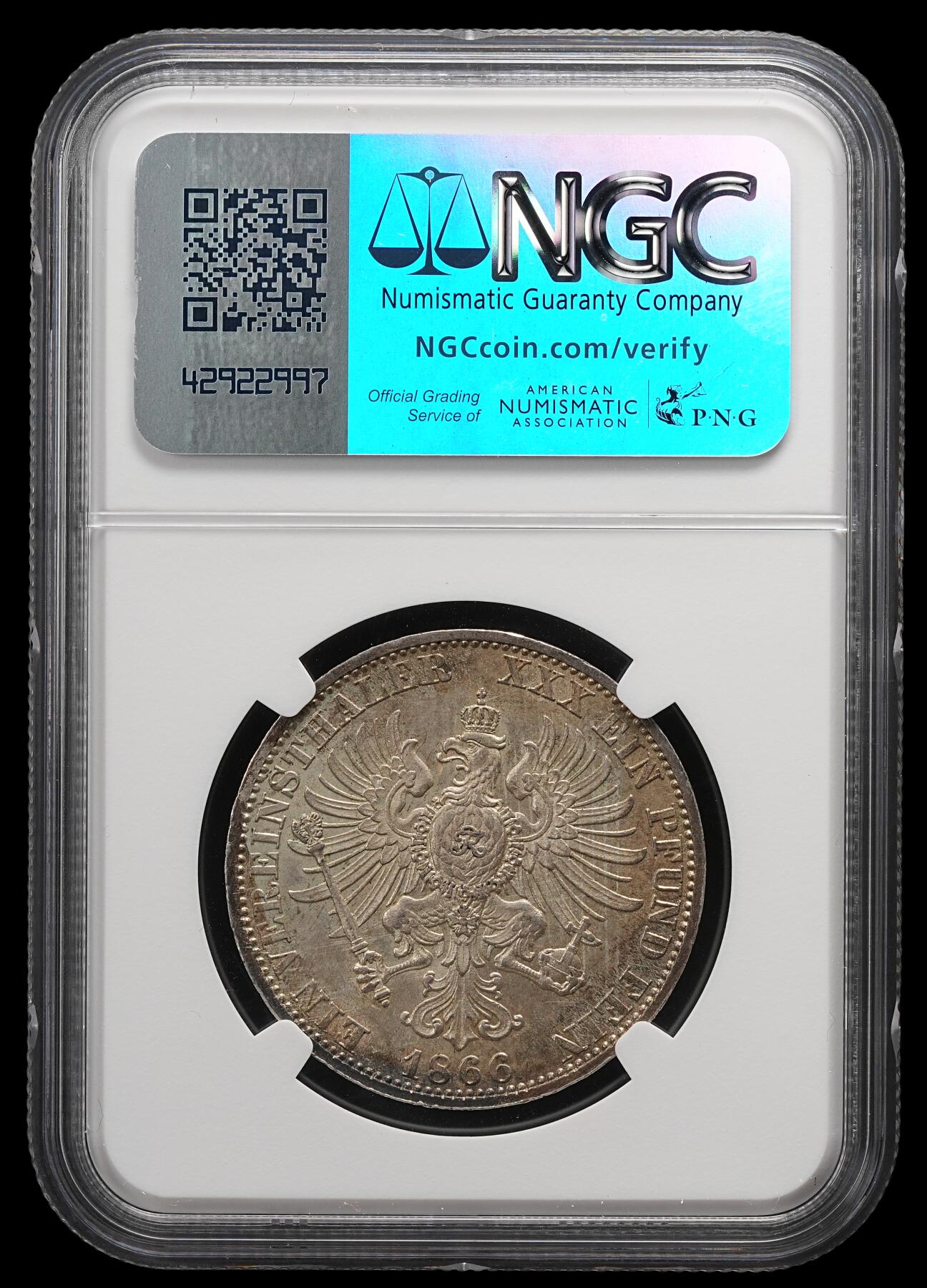 修遠堂世界钱币第五十一期 全场包邮 NGC MS63 1866年普鲁士-普奥战争胜利1泰勒银币