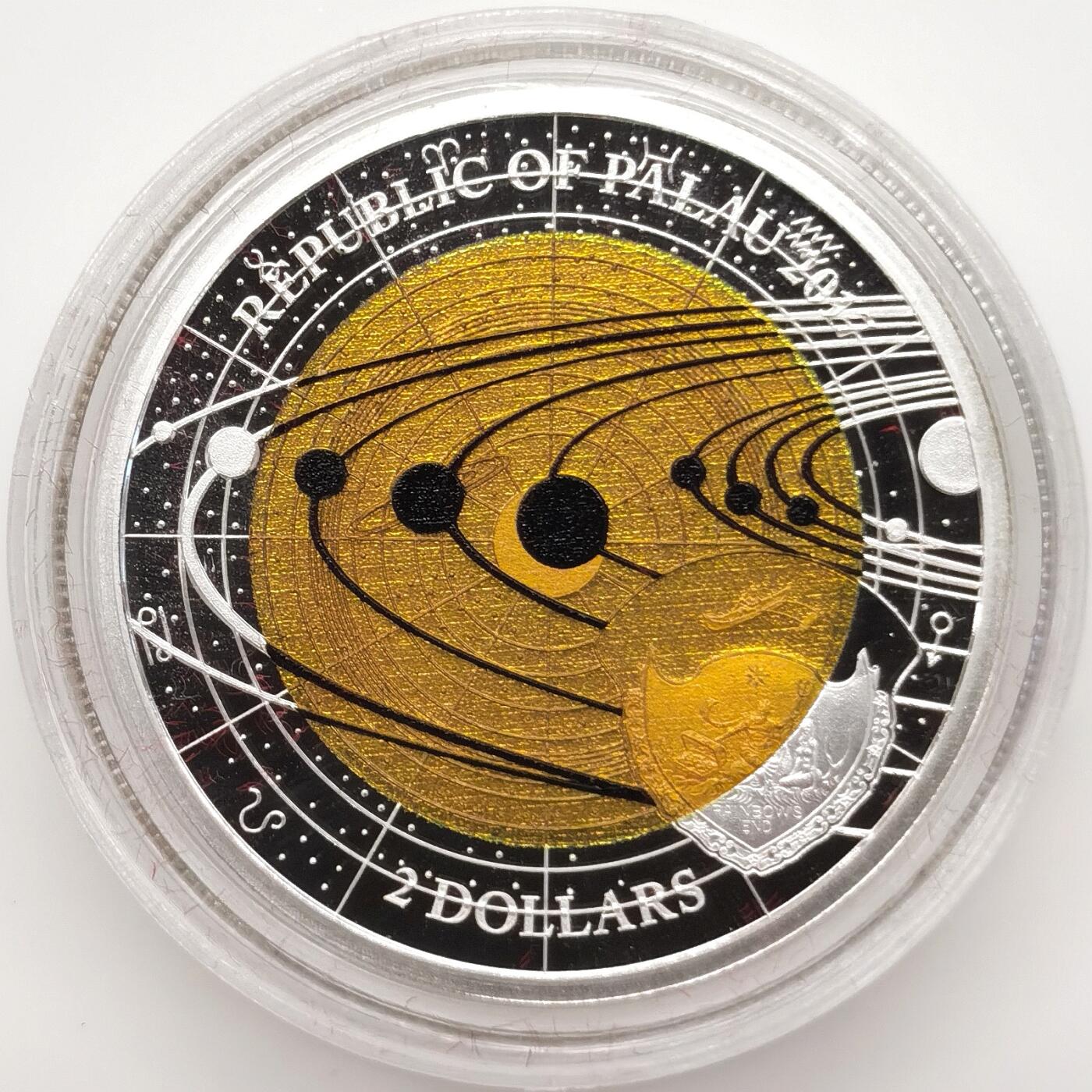 博洋堂世界钱币拍卖第104期（全场包邮） 帕劳2017年太阳系土星三彩色双金属银铌币，发行量3000枚，原盒证