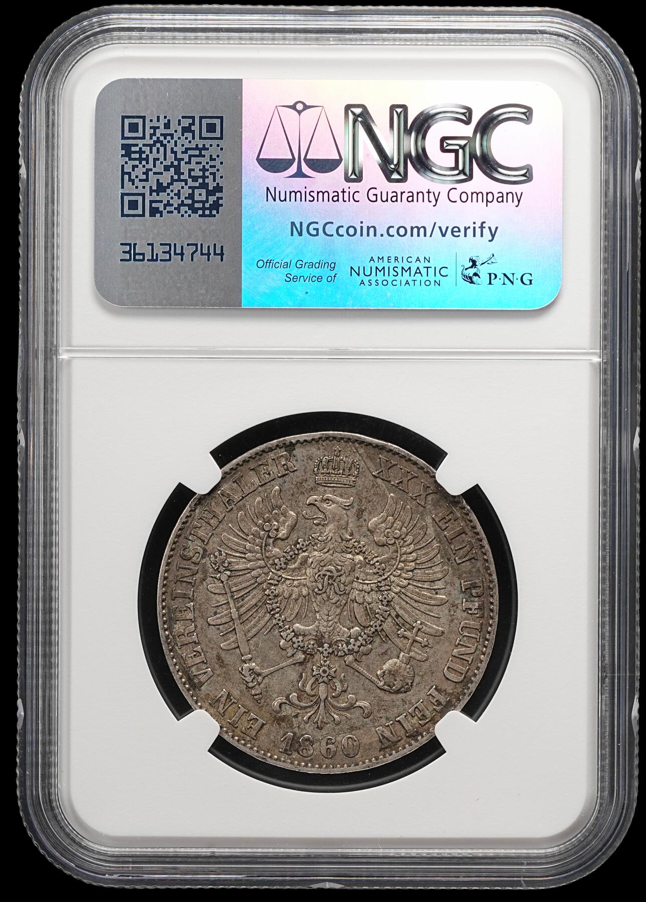 修遠堂世界钱币第五十一期 全场包邮 NGC XF45 1860年普鲁士1泰勒银币 原味重包浆