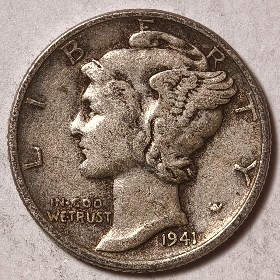紫瑗钱币——第478期 美国 1941年  墨丘比利 小飞侠 10美分 2.5克 0.9银