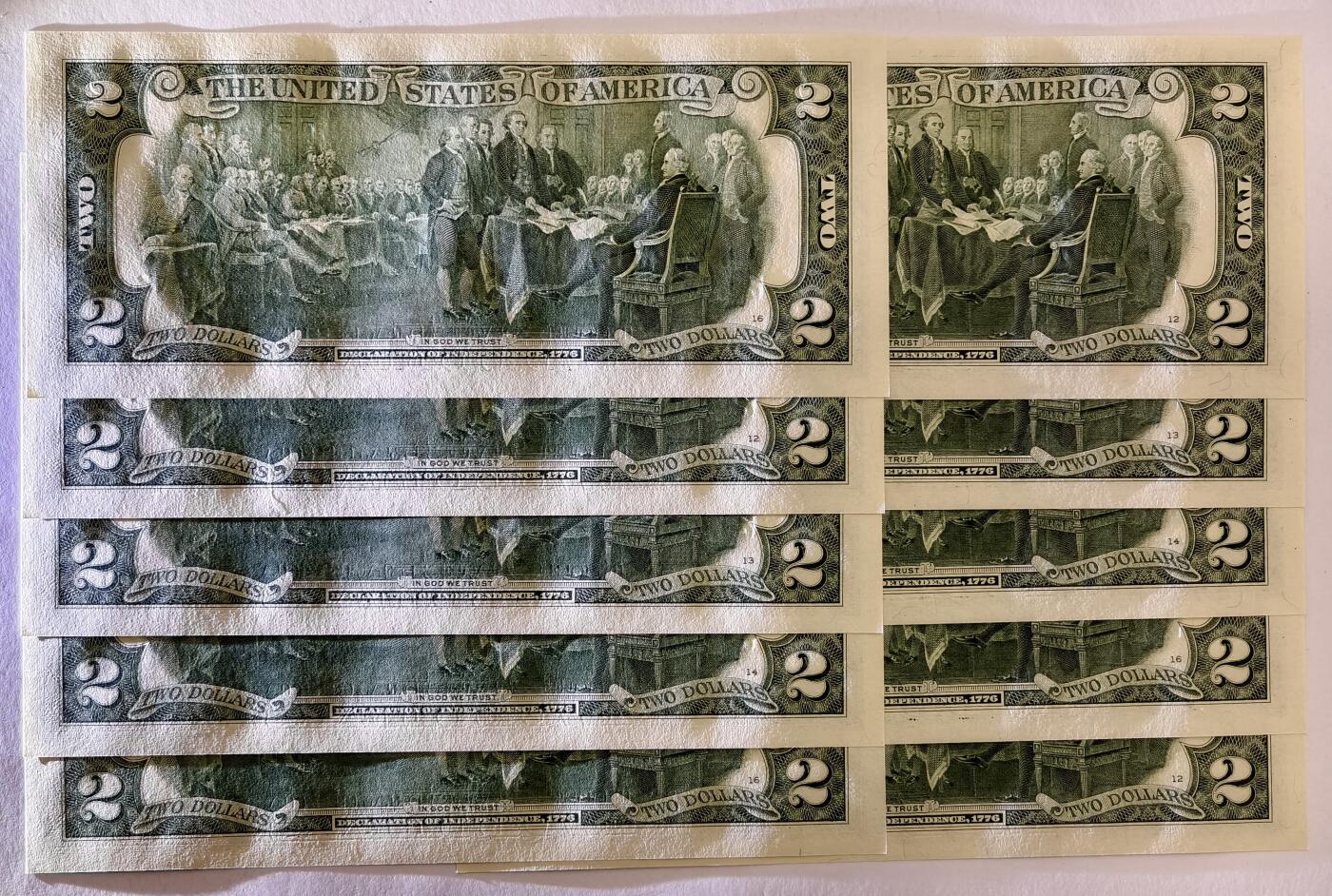 紫瑗钱币——第473期——纸币场 【标十81-90】美国  托马斯.杰斐逊 2美元 UNC 10张一组 刀拆货