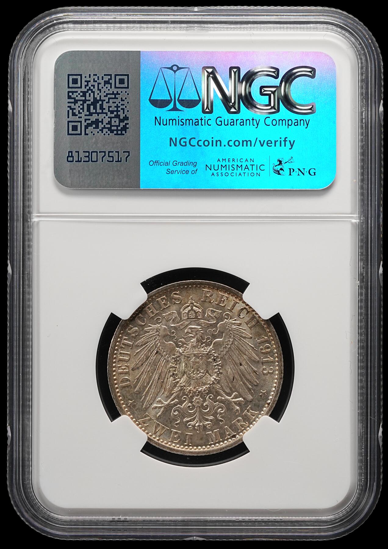 修遠堂世界钱币第五十一期 全场包邮 NGC MS63 1913年普鲁士威廉二世登基25周年纪念2马克银币