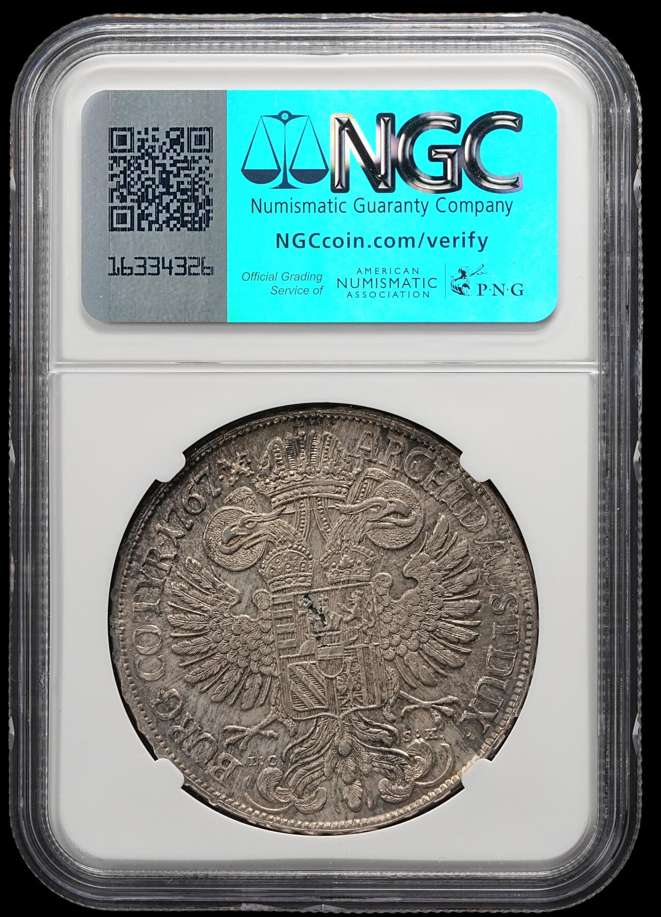 修遠堂世界钱币第五十一期 全场包邮 NGC MS62 1767年神罗 玛丽亚特蕾莎披纱1泰勒大银币 纸袋包浆