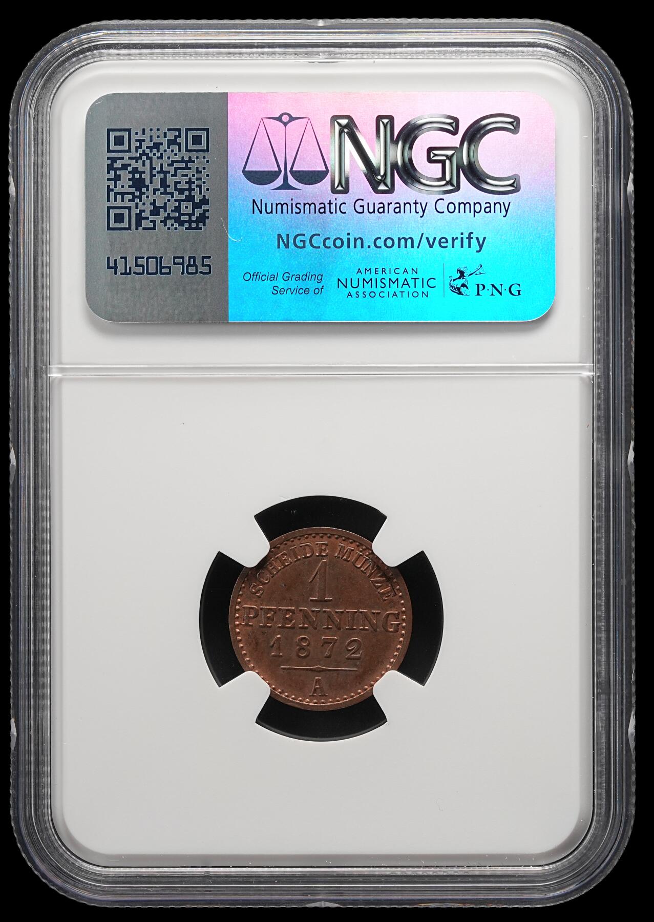 修遠堂世界钱币第五十一期 全场包邮 NGC MS63RB 1872年普鲁士1芬尼铜币