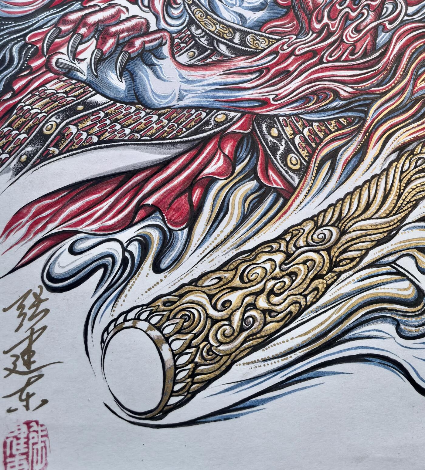 白泽拍卖卡牌手绘专场第10期（精品大拍） 2024 张建东手绘画 法天象地孙悟空 已装裱 尺寸：30cm*42cm
