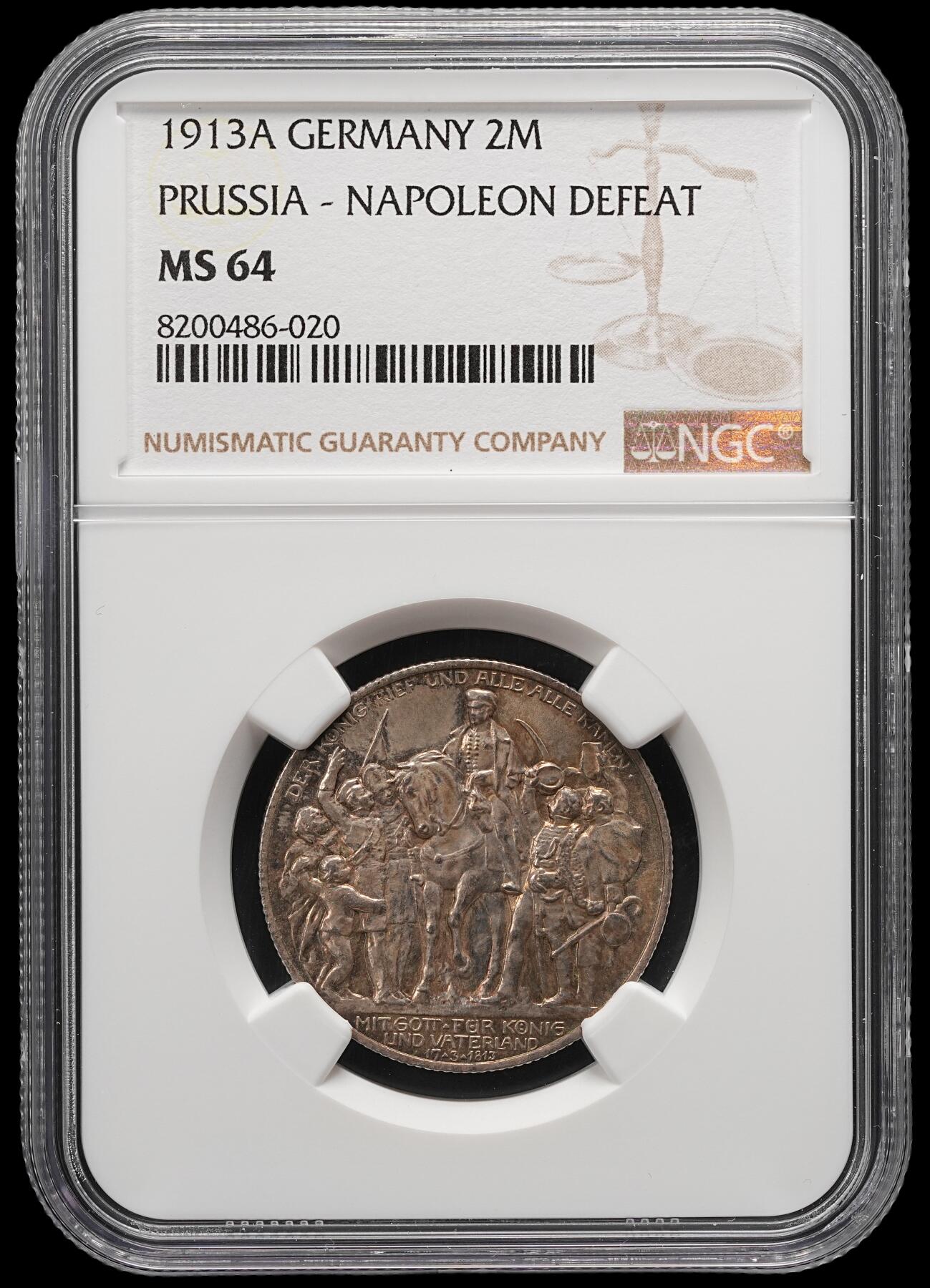 修遠堂世界钱币第五十一期 全场包邮 NGC MS64 1913年普鲁士战胜拿破仑百年纪念2马克银币