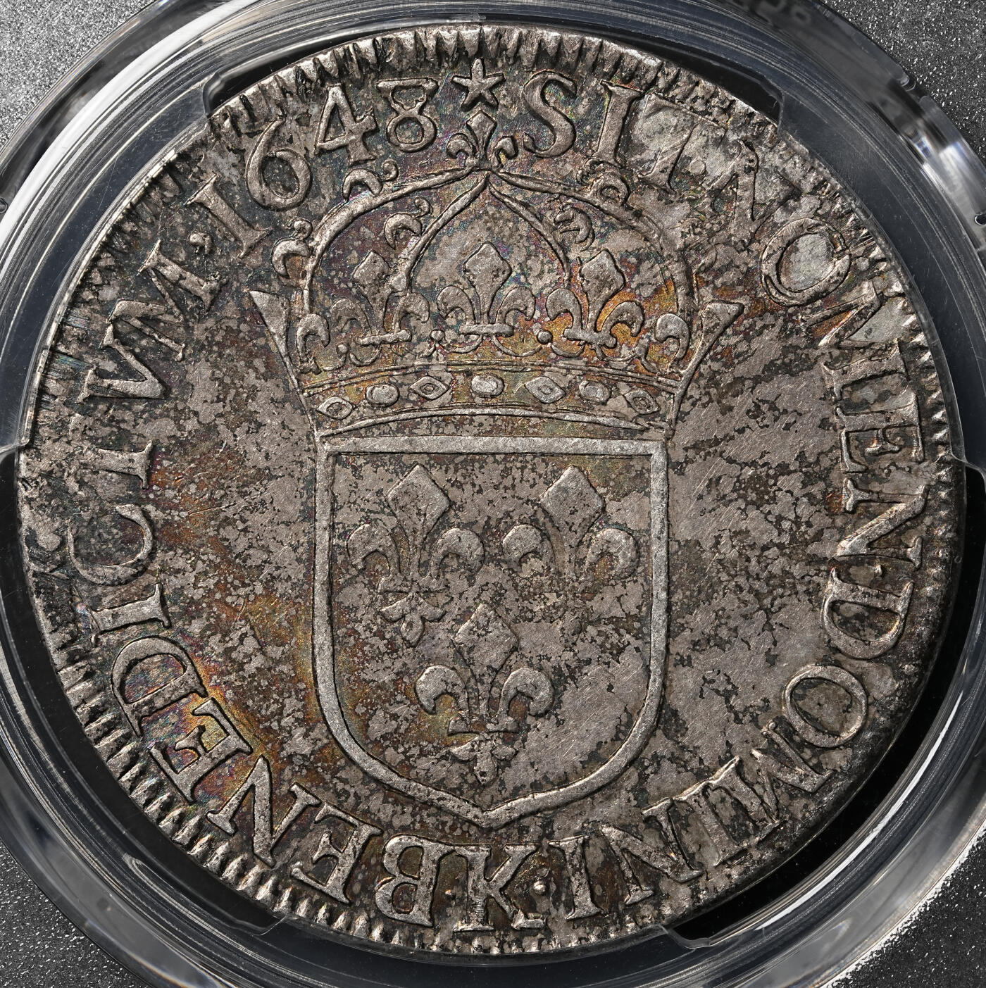 修遠堂世界钱币第五十一期 全场包邮 PCGS AU55 1648年法国1埃居大银币 K厂铭 路易十四少年头像 重酱五彩包浆