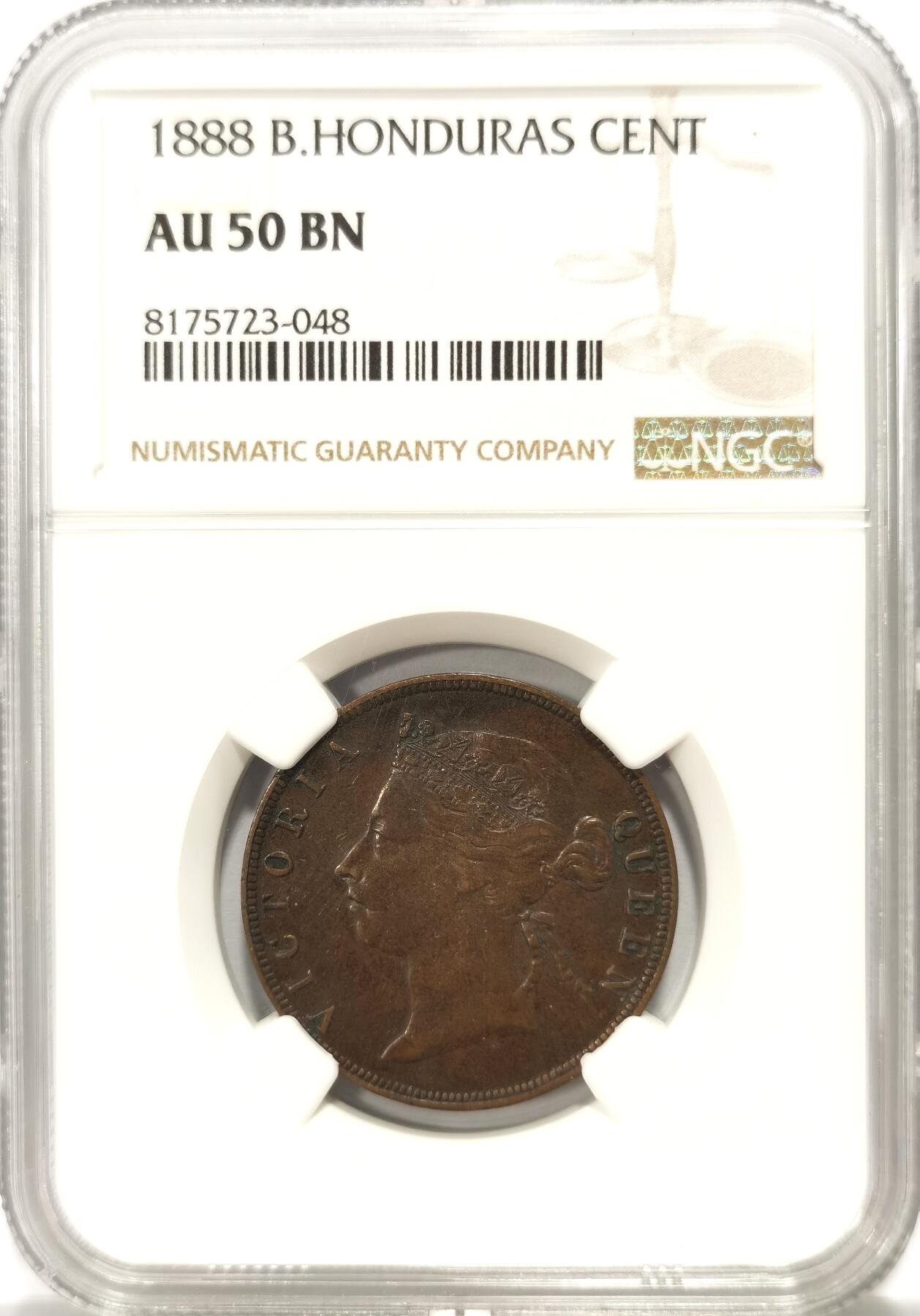 博洋堂世界钱币拍卖第104期（全场包邮） NGC AU50BN英属洪都拉斯1888年维多利亚1分铜币，深巧克力包浆