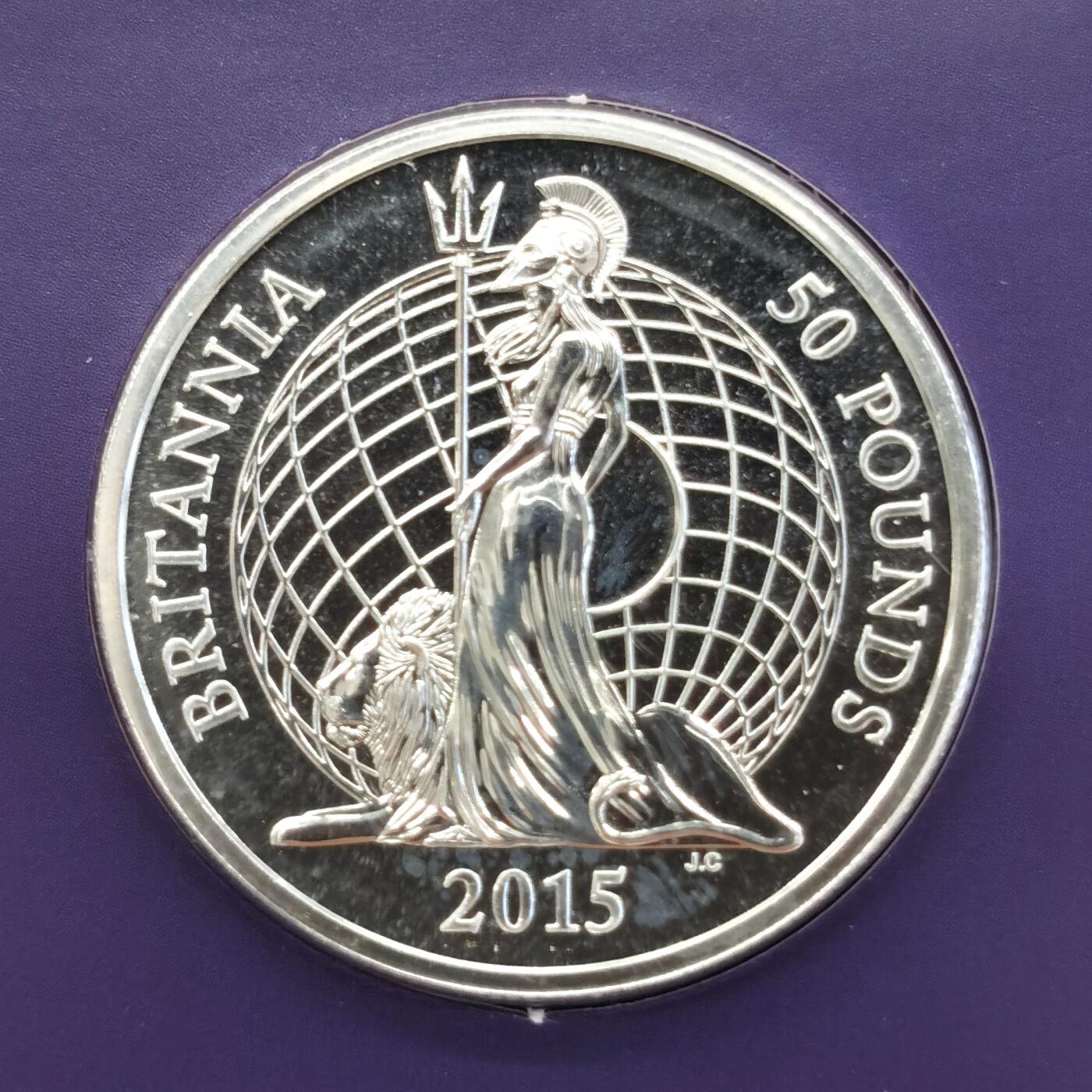 博洋堂世界钱币拍卖第104期（全场包邮） 英国2015年不列颠女神50英镑银币，卡装