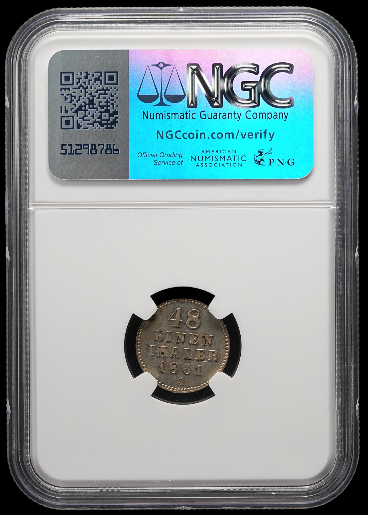 修遠堂世界钱币第五十一期 全场包邮 NGC MS63 1861年梅克伦堡什未林1/48泰勒银币