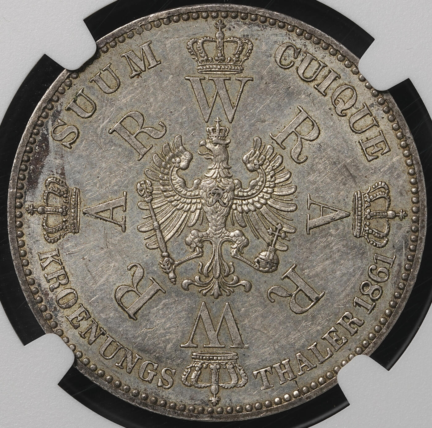 修遠堂世界钱币第五十一期 全场包邮 NGC MS61 1861年普鲁士威廉一世登基纪念1泰勒银币