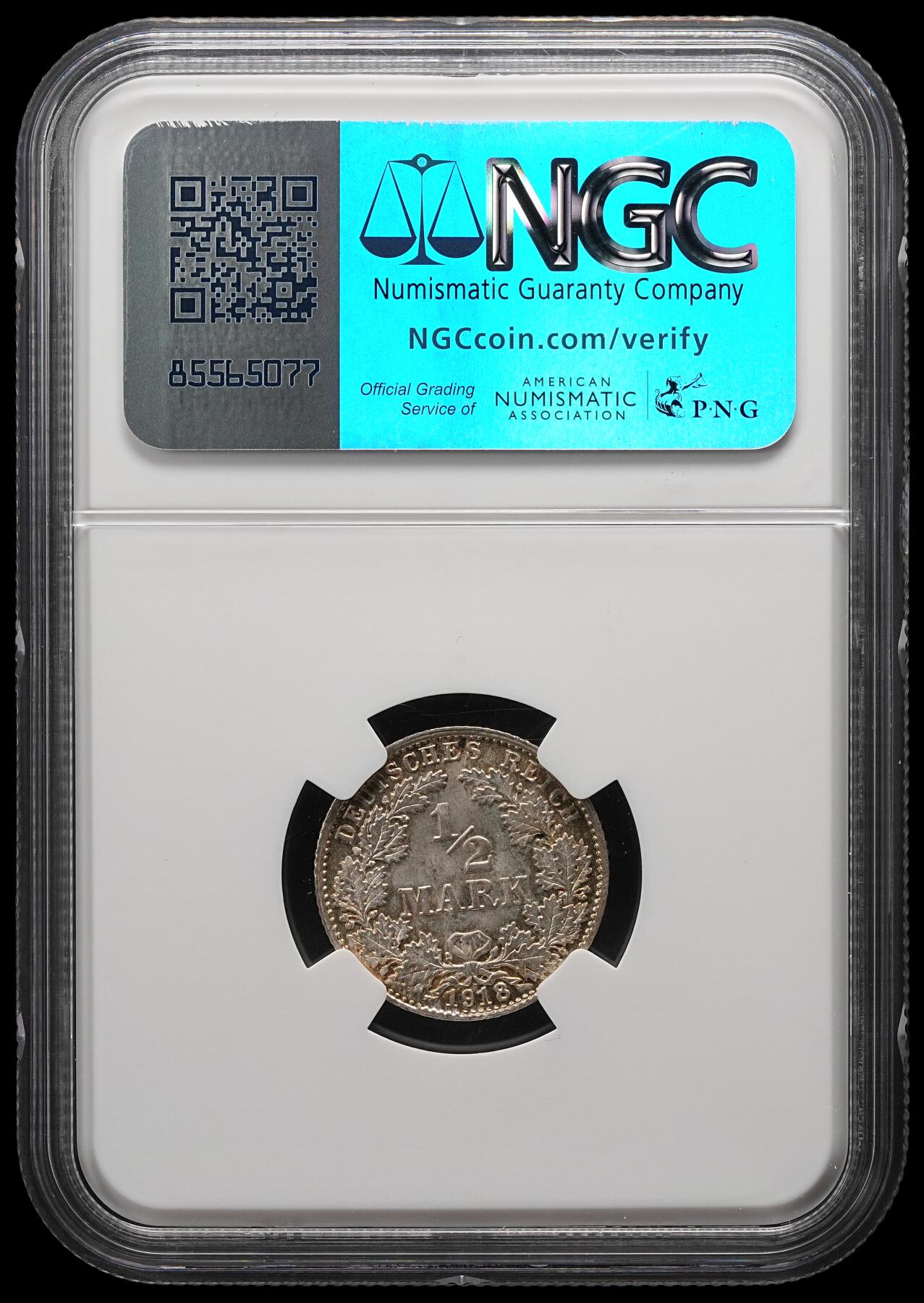 修遠堂世界钱币第五十一期 全场包邮 NGC MS66 1918年德国1/2马克银币 D厂铭