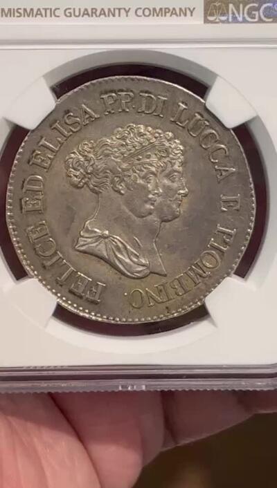 NGC-AU58 1805意大利卢卡5法郎大银币