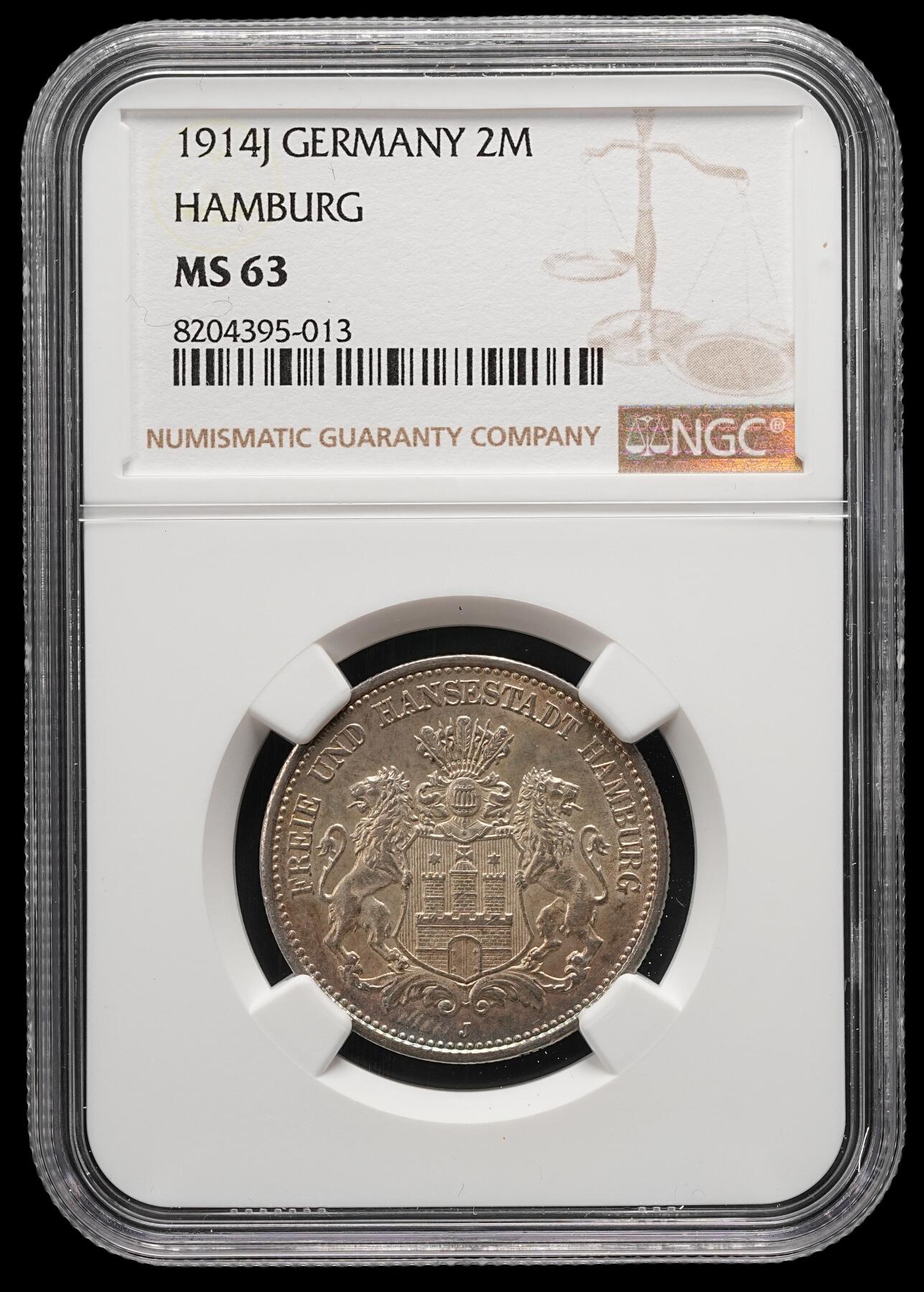 修遠堂世界钱币第五十一期 全场包邮 NGC MS63 1914年汉堡2马克银币 2马克MS比3马克少见 书价300美金