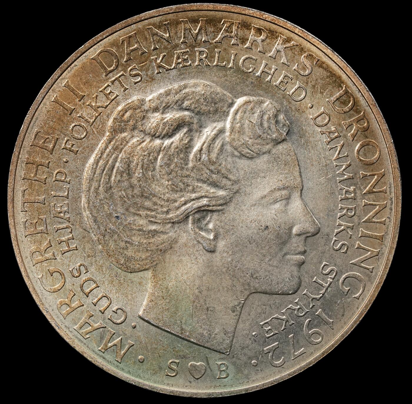 修遠堂世界钱币第五十一期 全场包邮 1972年丹麦国王更迭纪念10克朗银币 20.40g，含银80%