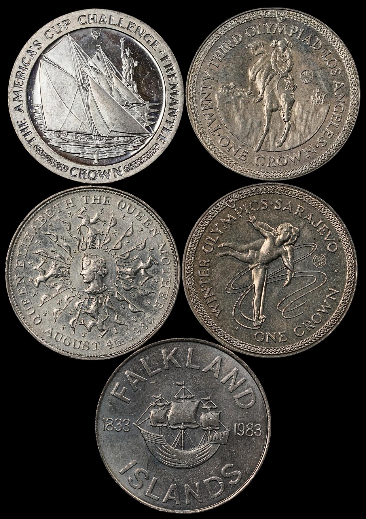 修遠堂世界钱币第五十一期 全场包邮 英国以及英属海外领地克朗型纪念大镍币5枚 第二组