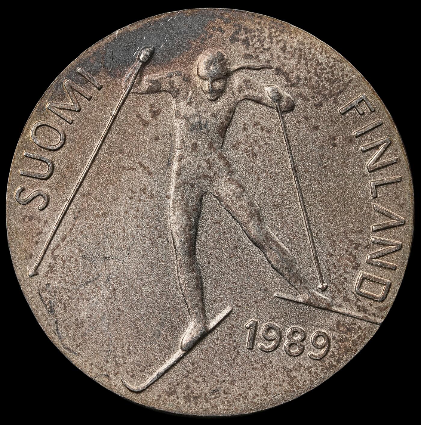 修遠堂世界钱币第五十一期 全场包邮 1989年芬兰-世界滑雪锦标赛100马克大银币 24g，含银83%