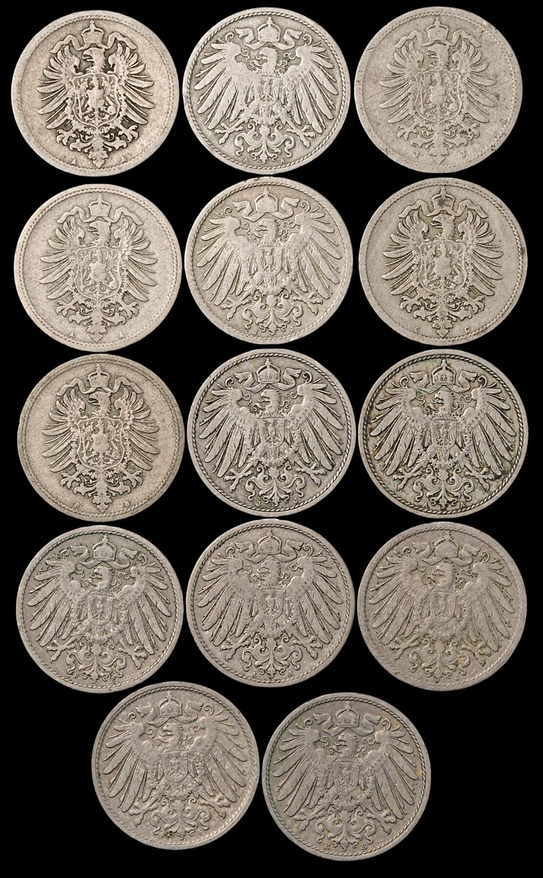 修遠堂世界钱币第五十一期 全场包邮 德意志第二帝国10芬尼一组 年份或者厂铭均不重复