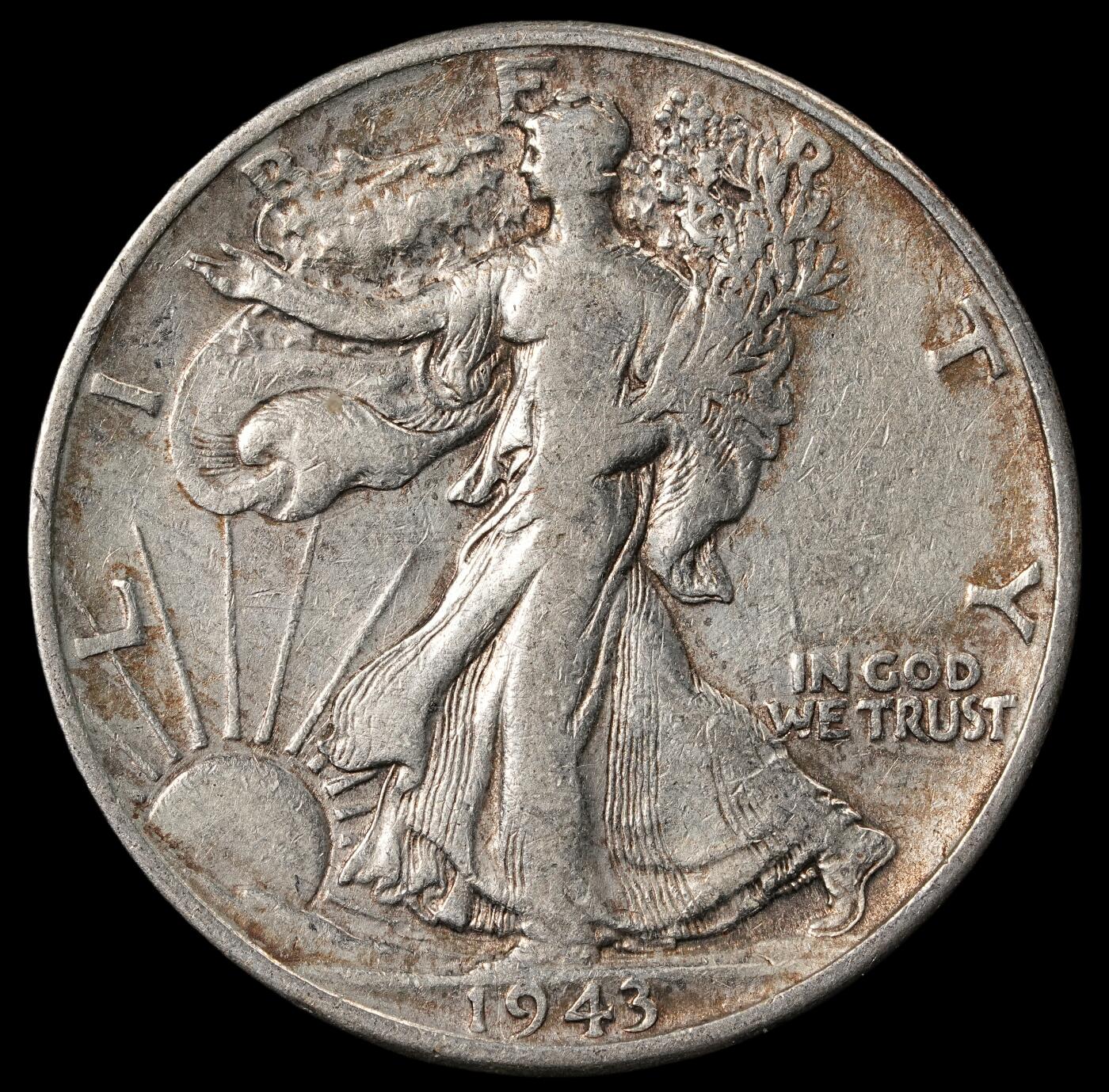 修遠堂世界钱币第五十一期 全场包邮 1943年美国行走的女神半美元银币 12.32g