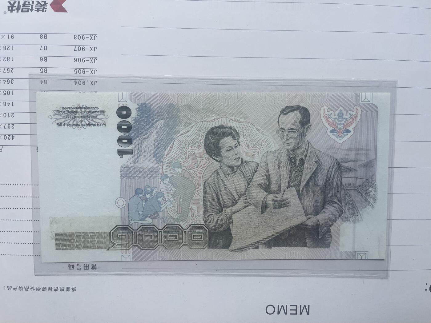 全新绝品UNC泰国1992年1000泰铢2A尾8 老版纸币 UNC国王水印