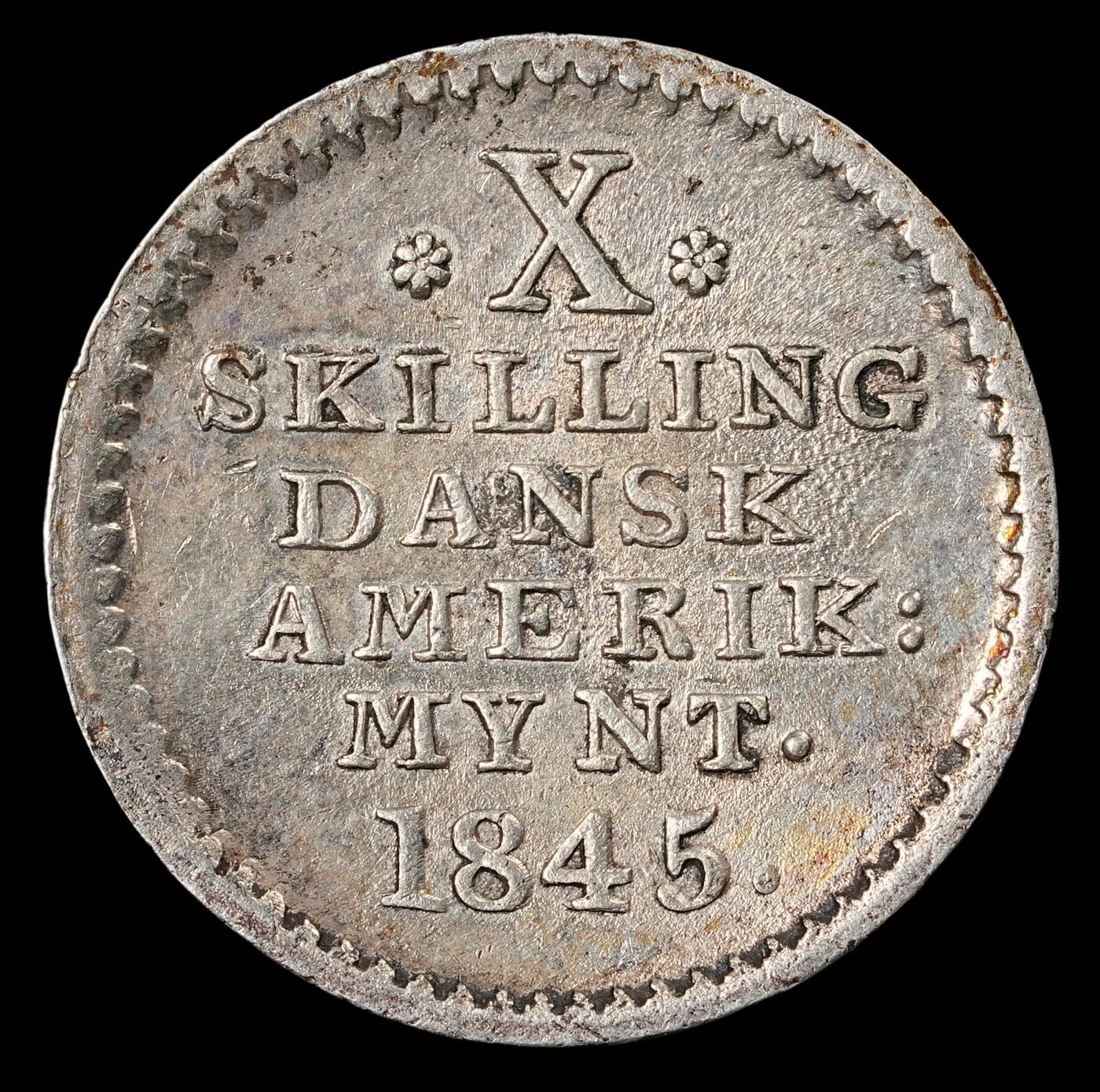 修遠堂世界钱币第五十一期 全场包邮 1845年丹属西印度10 SKILLING银币 2.41g 稀少品种