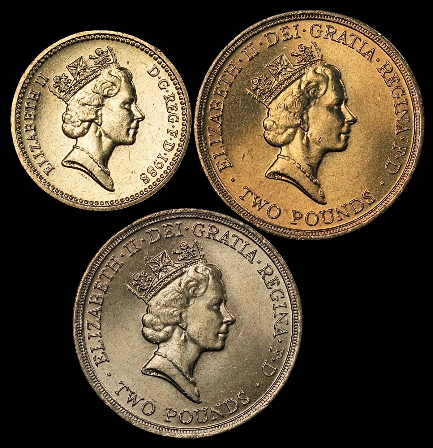 修遠堂世界钱币第五十一期 全场包邮 UNC 80年代英国1，2磅硬币3枚