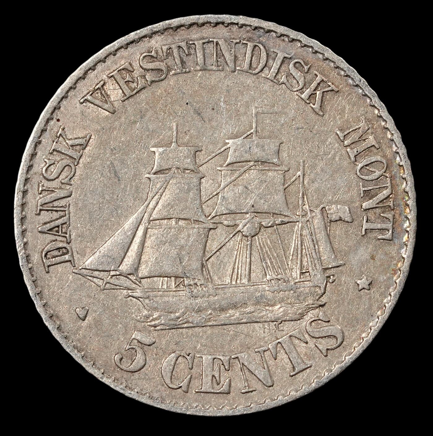 修遠堂世界钱币第五十一期 全场包邮 1879年丹属西印度5分银币 1.68g 稀少品种