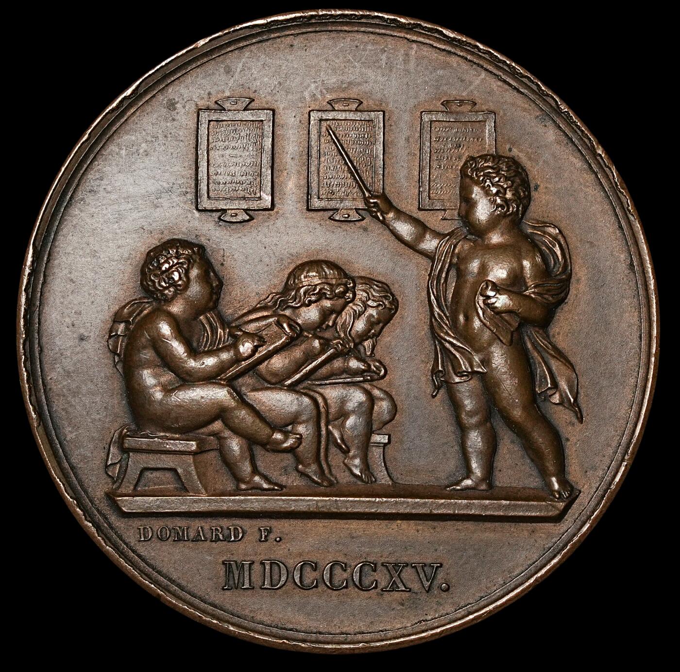 修遠堂世界钱币第五十一期 全场包邮 1899年比利时教育题材大铜章 41mm，37.29g