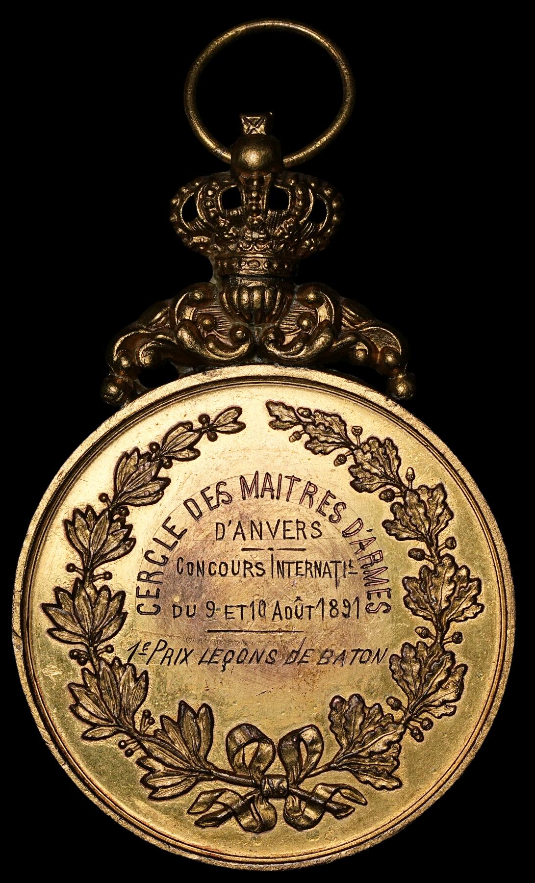 修遠堂世界钱币第五十一期 全场包邮 1891年比利时鎏金铜章 46.40mm，39.55g