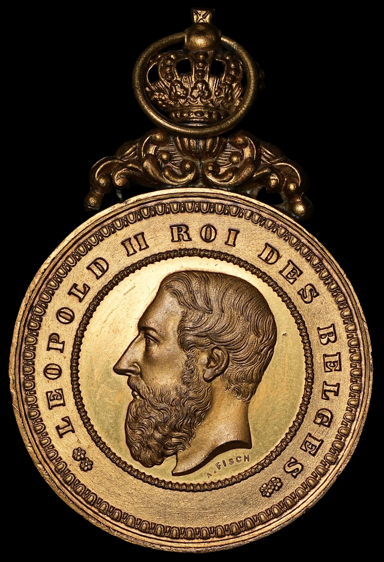 修遠堂世界钱币第五十一期 全场包邮 1891年比利时鎏金铜章 46.40mm，39.55g