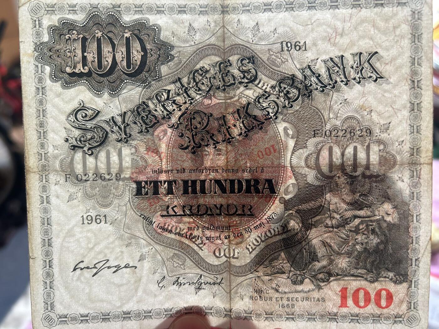 收藏联盟Quantum Auction 第402期拍卖 @征集拍品 长期供货可享分佣福利  1961年瑞典100克朗 流通品如图详参